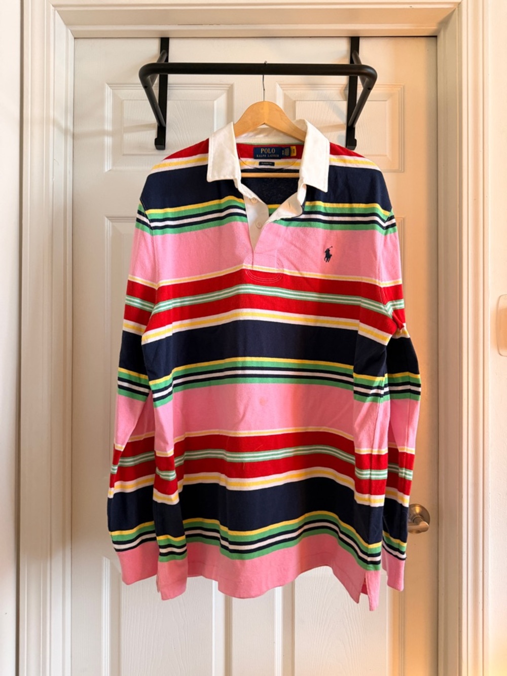 Polo Ralph Lauren Pink/Blue Multicolor Stripe Long Sleeve Rugby Shirt XL